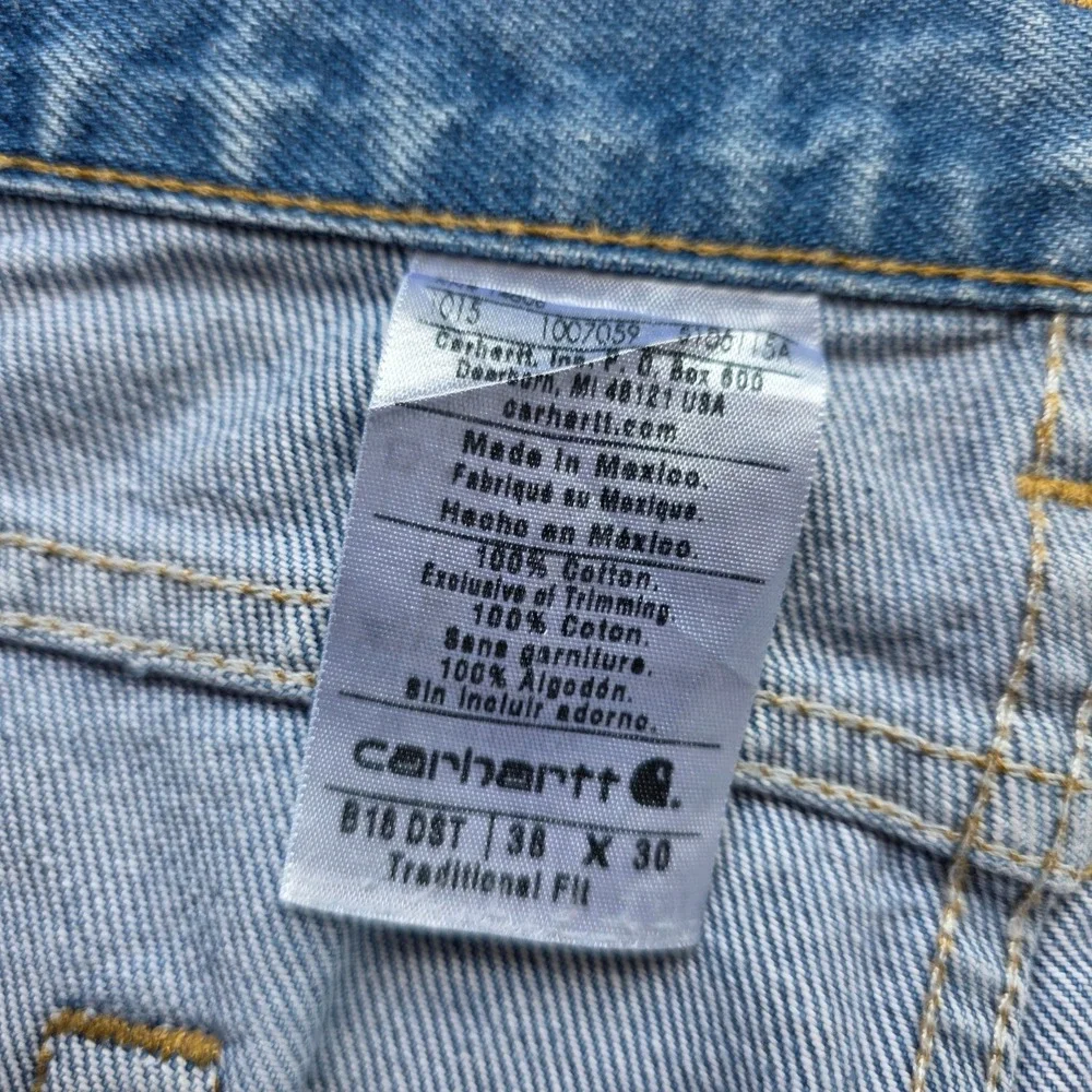 Carhartt Jeans Mens 38x30 Blue B18 Faded Distrssed Workwear Traditional‎ Fit
